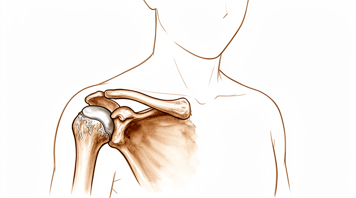 A hand-drawn illustration of a worn arthritic AC joint at the top of the shoulder.