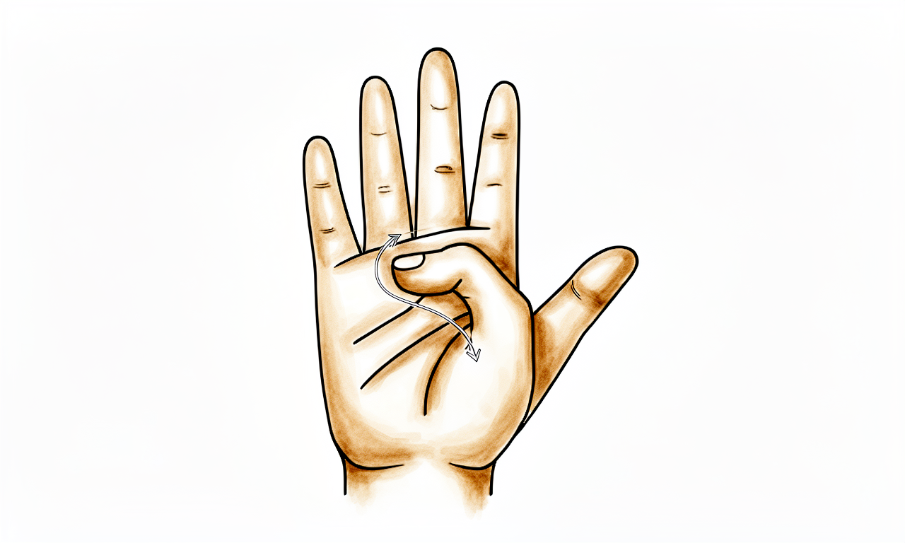 Touching the tip of the thumb to the base of each finger in turn, working from the index finger down towards the little finger.