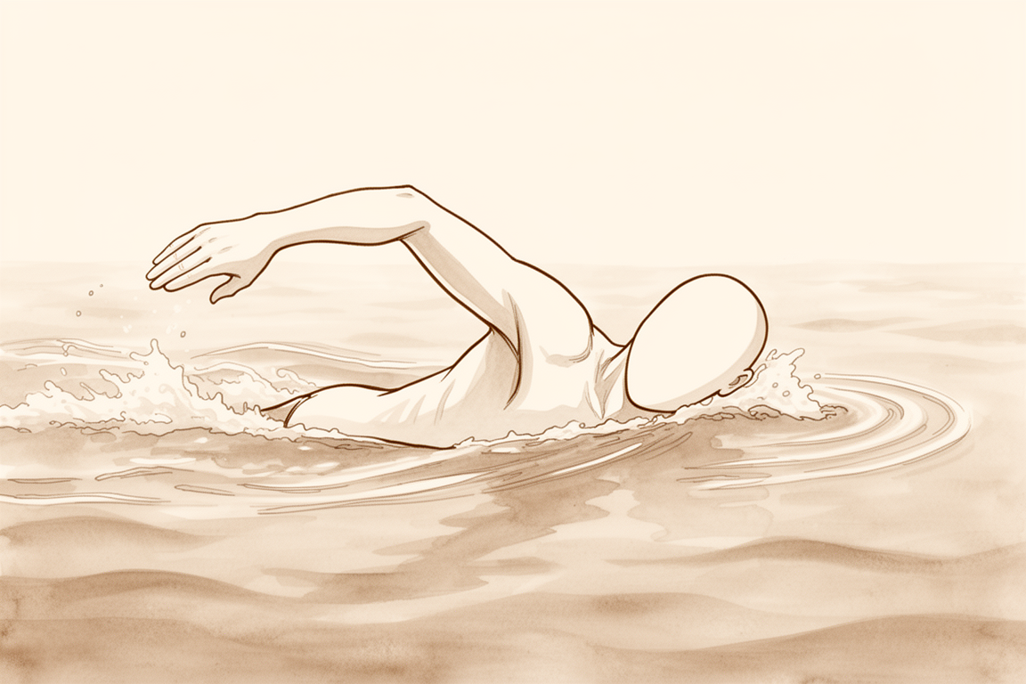 A swimmer mid-stroke, representing a return to comfortable overhead shoulder activity.