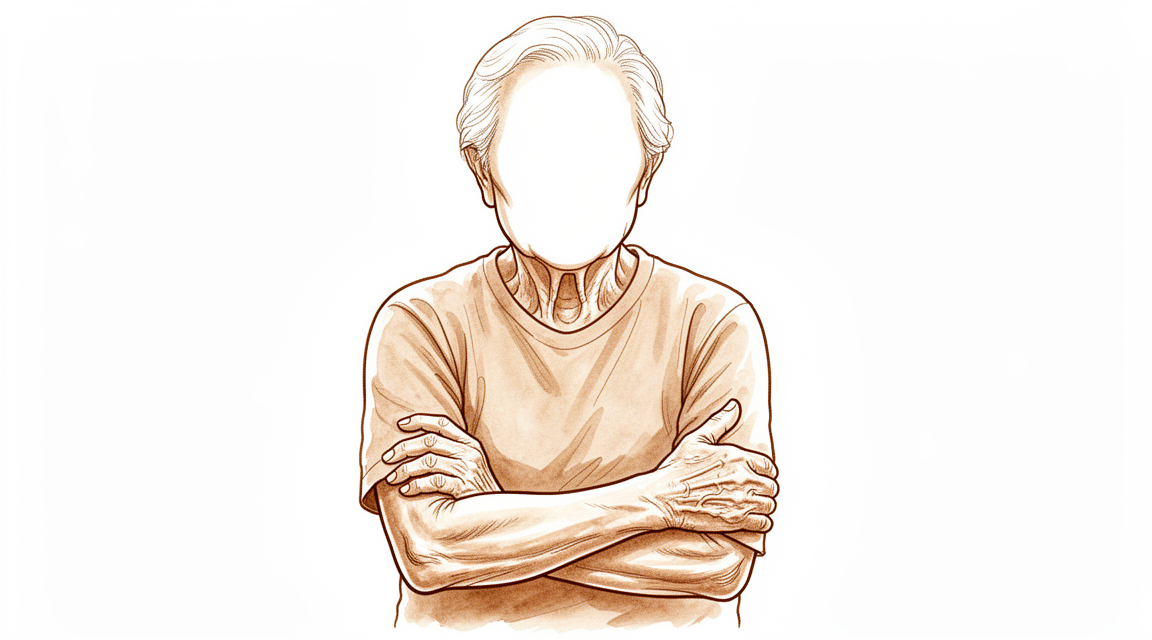 Illustration of a total elbow replacement, with metal stems anchored in the upper arm bone and forearm bone linked by a central hinge.