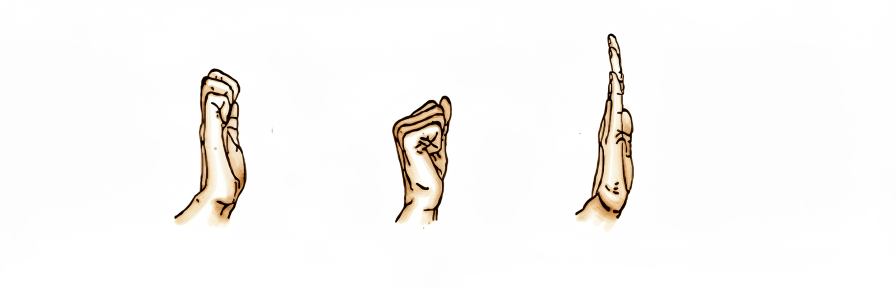 1. Hook tendon Glide — three hand positions: Hook, Full fist, Up Straight