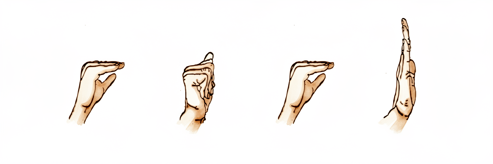 2. Table top Tendon Glide — four hand positions: Table top, Flat fist, Table top, Up Straight