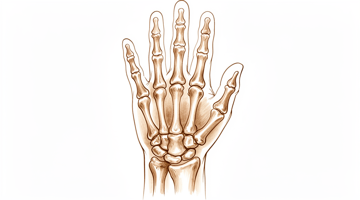 A hand-drawn illustration of the lunate carpal bone of the wrist losing its blood supply.