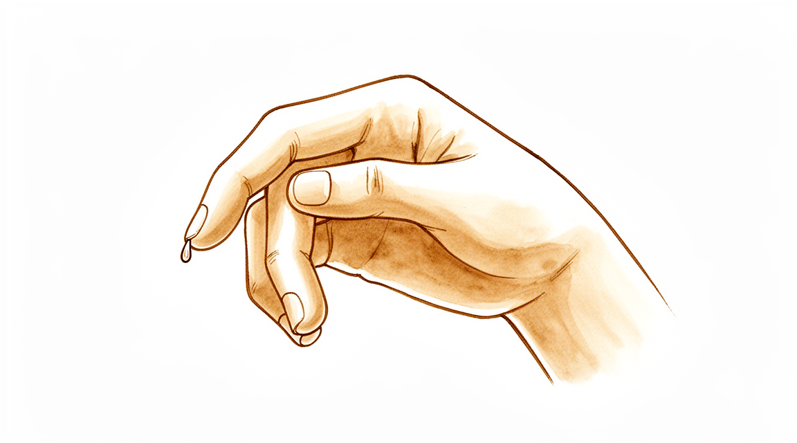 Illustration of a mallet finger: the very tip of the finger droops down and cannot be straightened, while the middle joint is unaffected.