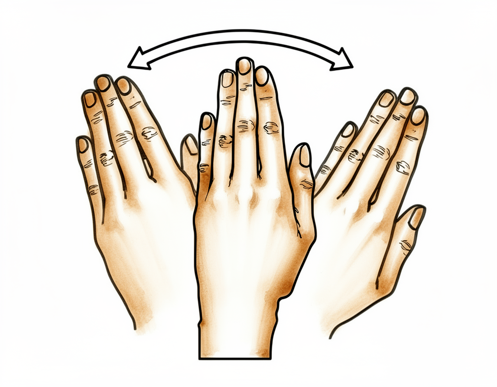 Gently guiding each finger across towards the thumb side to counter the old ulnar drift.