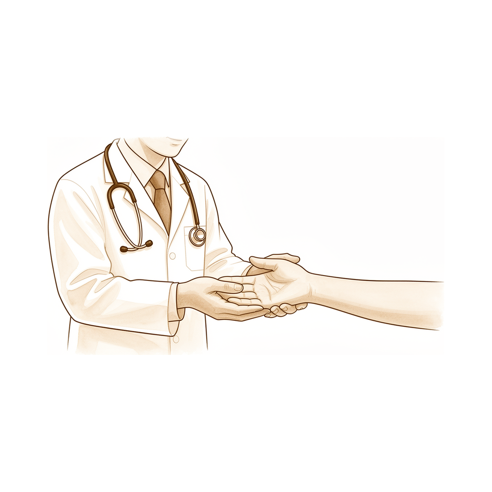 A doctor examining a patient's hand.