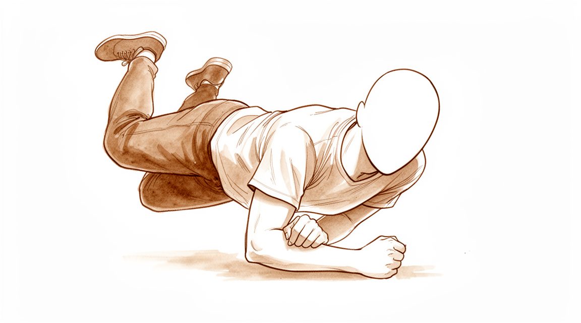 Illustration of the elbow with the olecranon (the point of the elbow) fixed with a metal wire and pins.