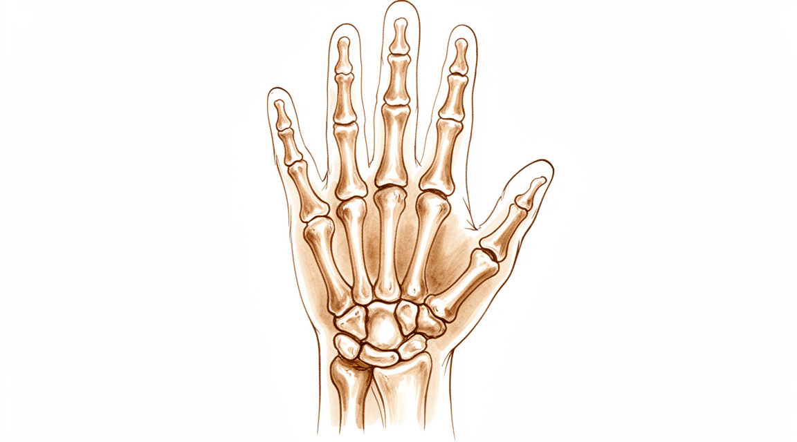 Illustration of the wrist bones showing the worn scaphoid removed and the small bones of the mid-wrist (capitate and lunate) fused together, while the joint between the lunate and the forearm bone (radius) is left free to keep some movement.