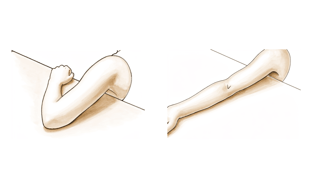 Straightening the elbow out fully, working to get it as straight as possible.