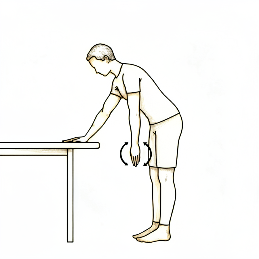 Lean forward, let the arm hang and circle it by rocking the body.