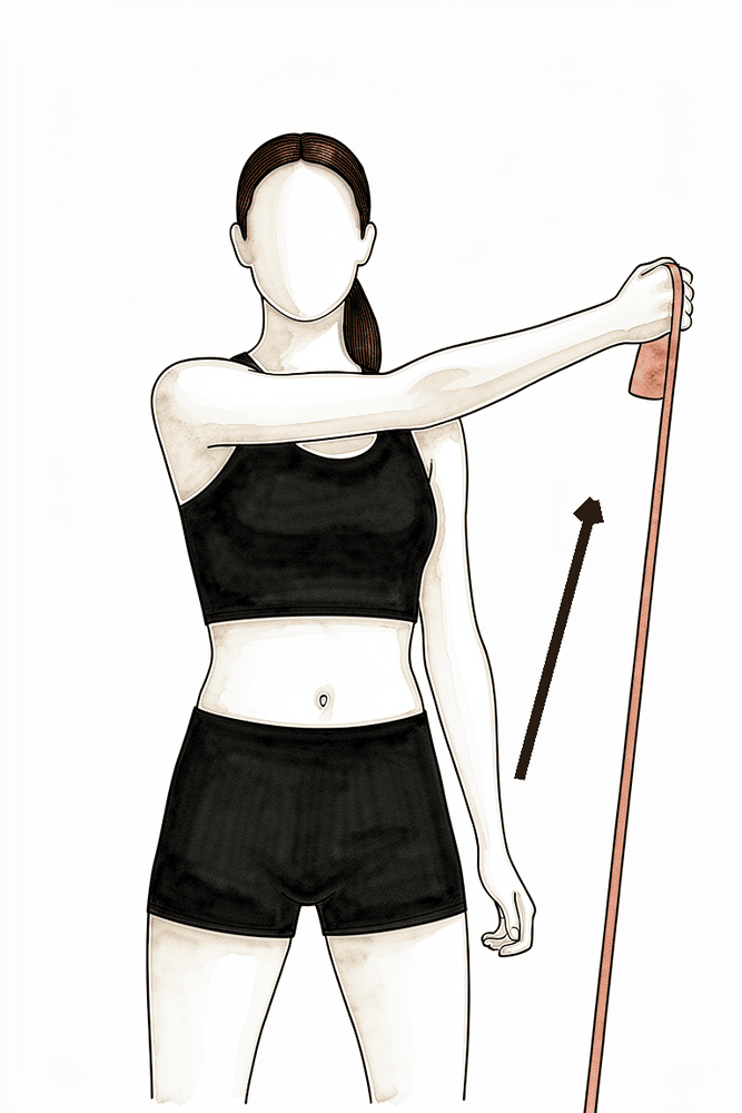 Pulling a band in a diagonal line from up-and-out to down-and-across the body.