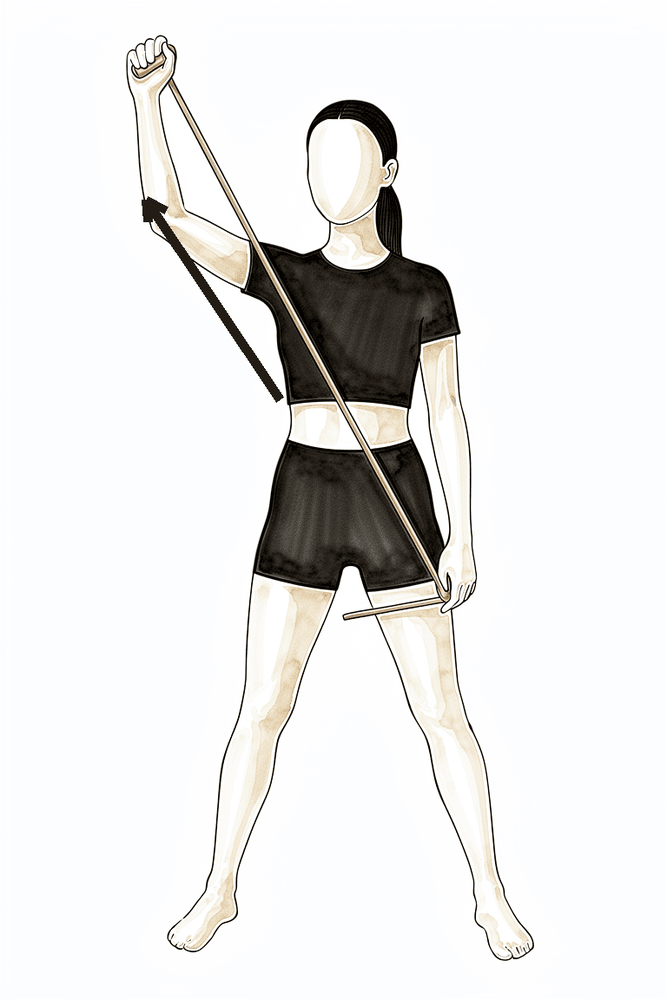Pulling a band in a diagonal line from down-and-across to up-and-out from the body.
