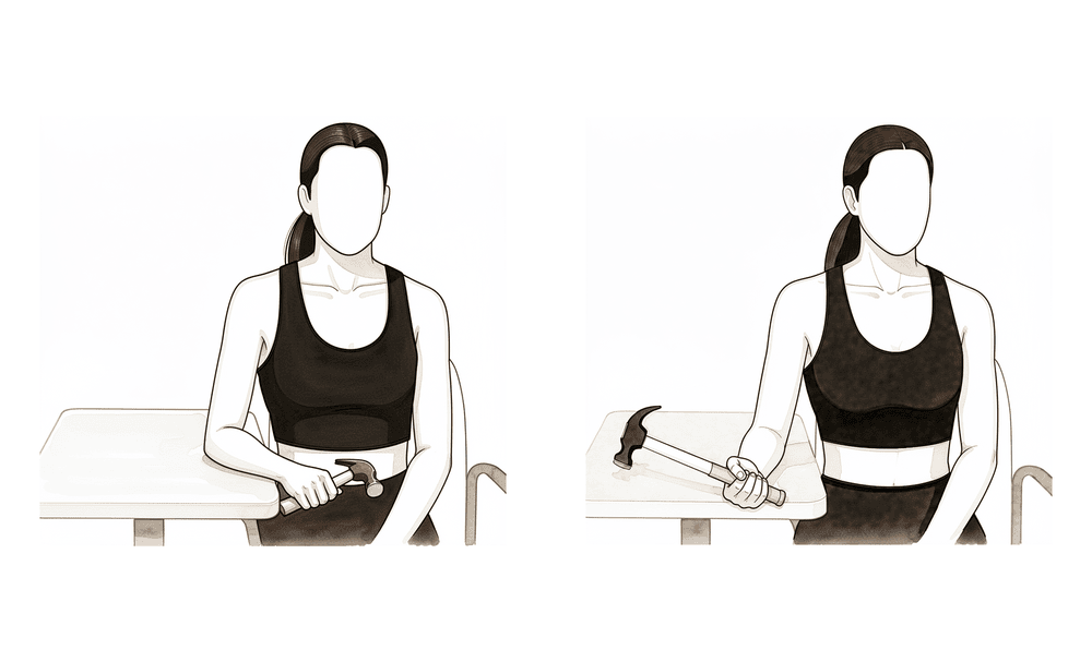 Rotating the forearm against light resistance to strengthen supination.
