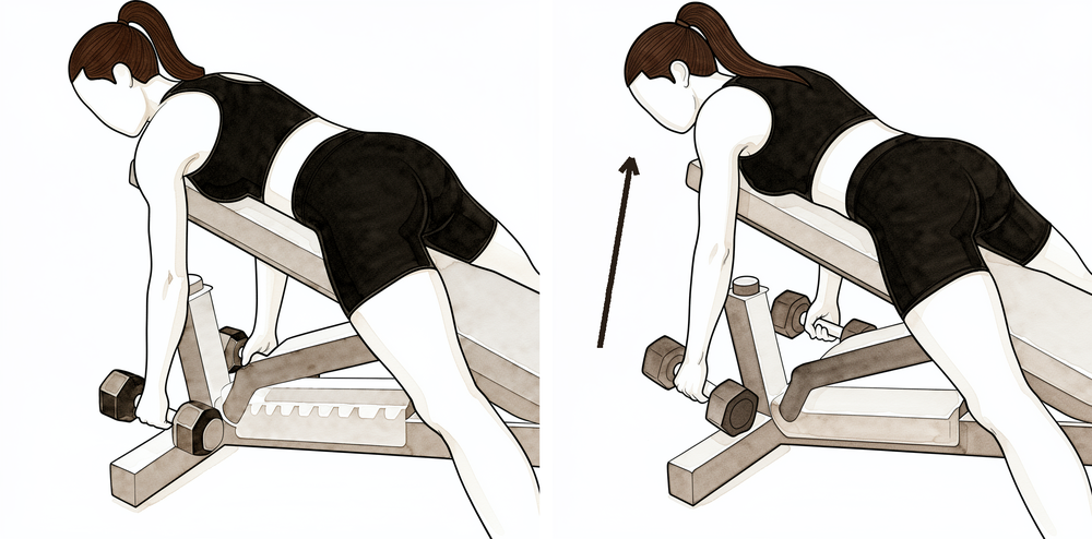 Drawing the shoulder blades back and down against a light weight.