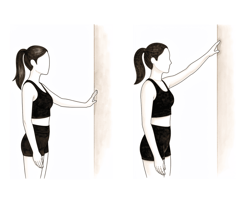 Walking the fingers up a wall to drive the elbow further into a bend at the end of range.