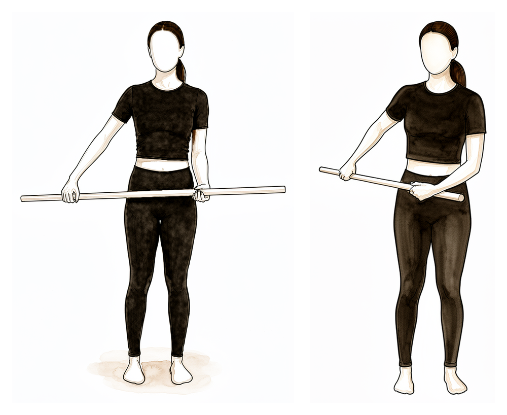 A stick held behind the back, used to draw the operated hand up the back into internal rotation.