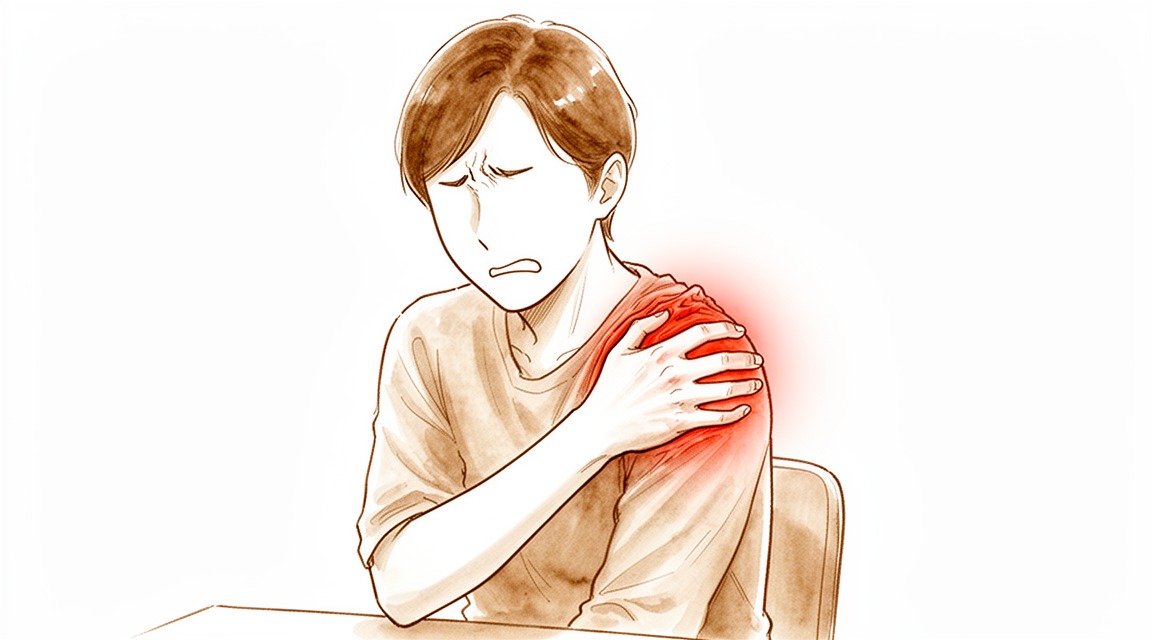 A hand-drawn illustration of the rotator cuff tendons of the shoulder with a tear.