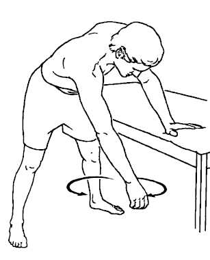 Let the arm hang and circle it by rocking the body.