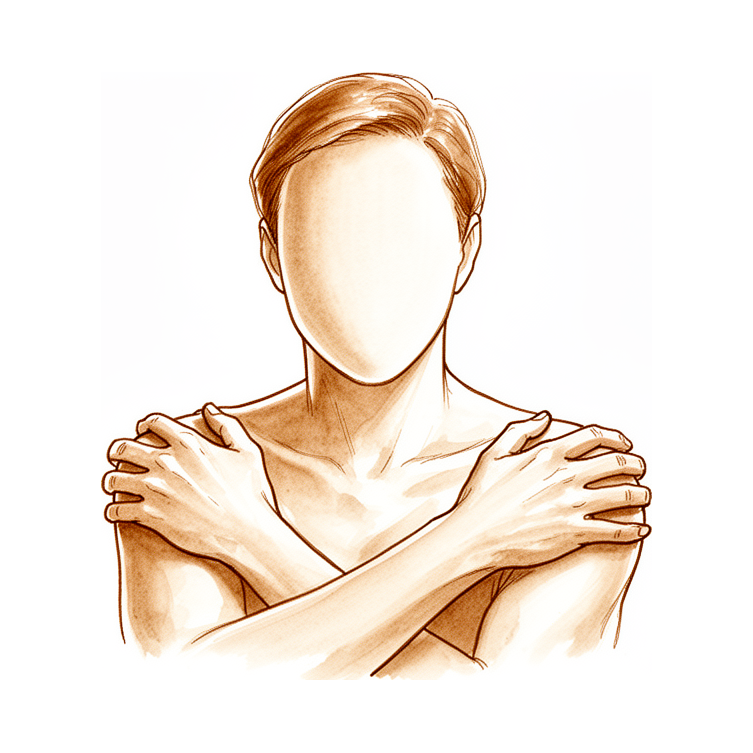 A person with arms crossed holding both shoulders.