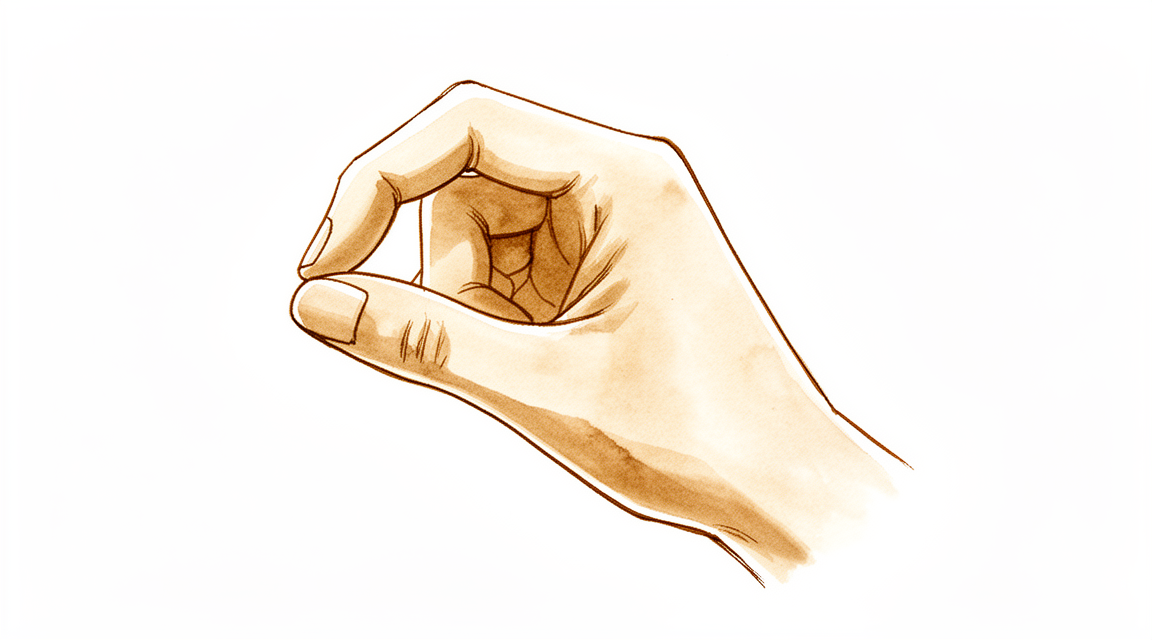 A hand-drawn illustration of the thumb base joint replaced with a small dual-mobility implant.