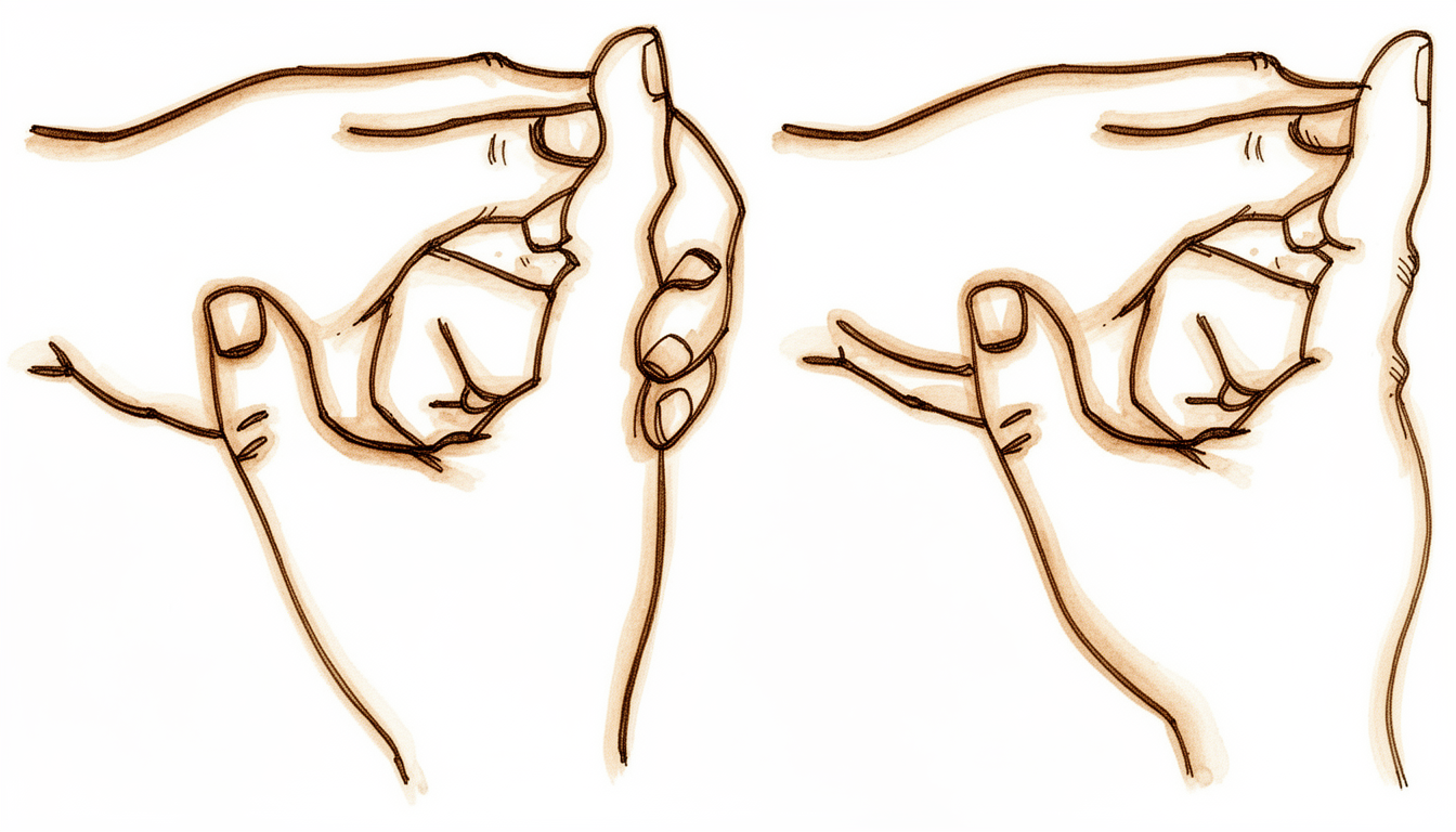 The other hand grasps the finger just below the end joint crease while the end joint bends.